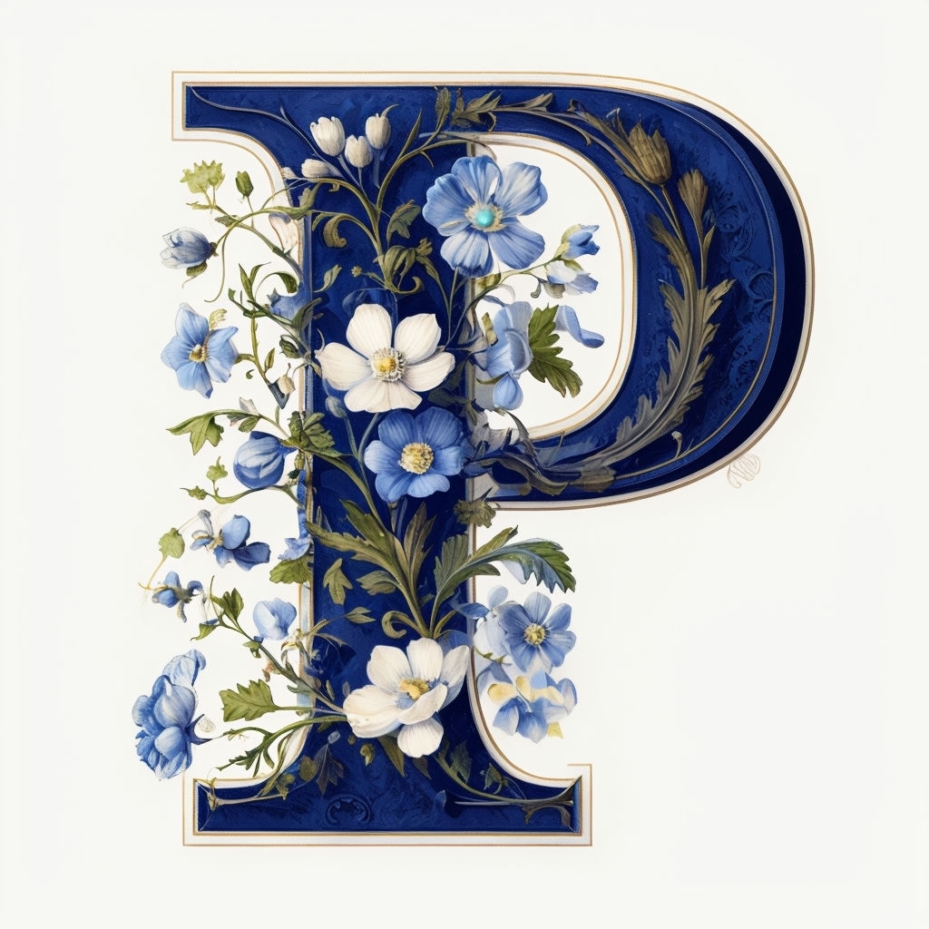 Elegant Floral Uppercase 'P' Illustration Monogram