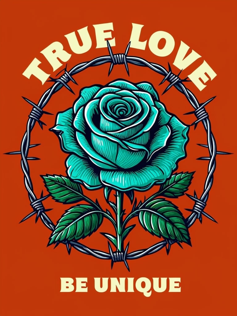Vibrant Teal Rose with Barbed Wire True Love T-Shirt