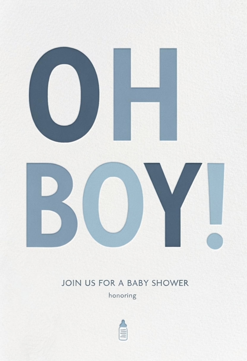 Elegant 'OH BOY' Baby Shower Invitation Card Design