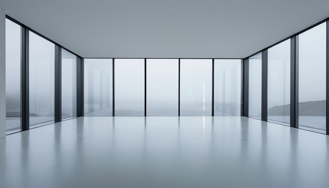 Modern Minimalist Interior with Floor-to-Ceiling Windows Virtual Background