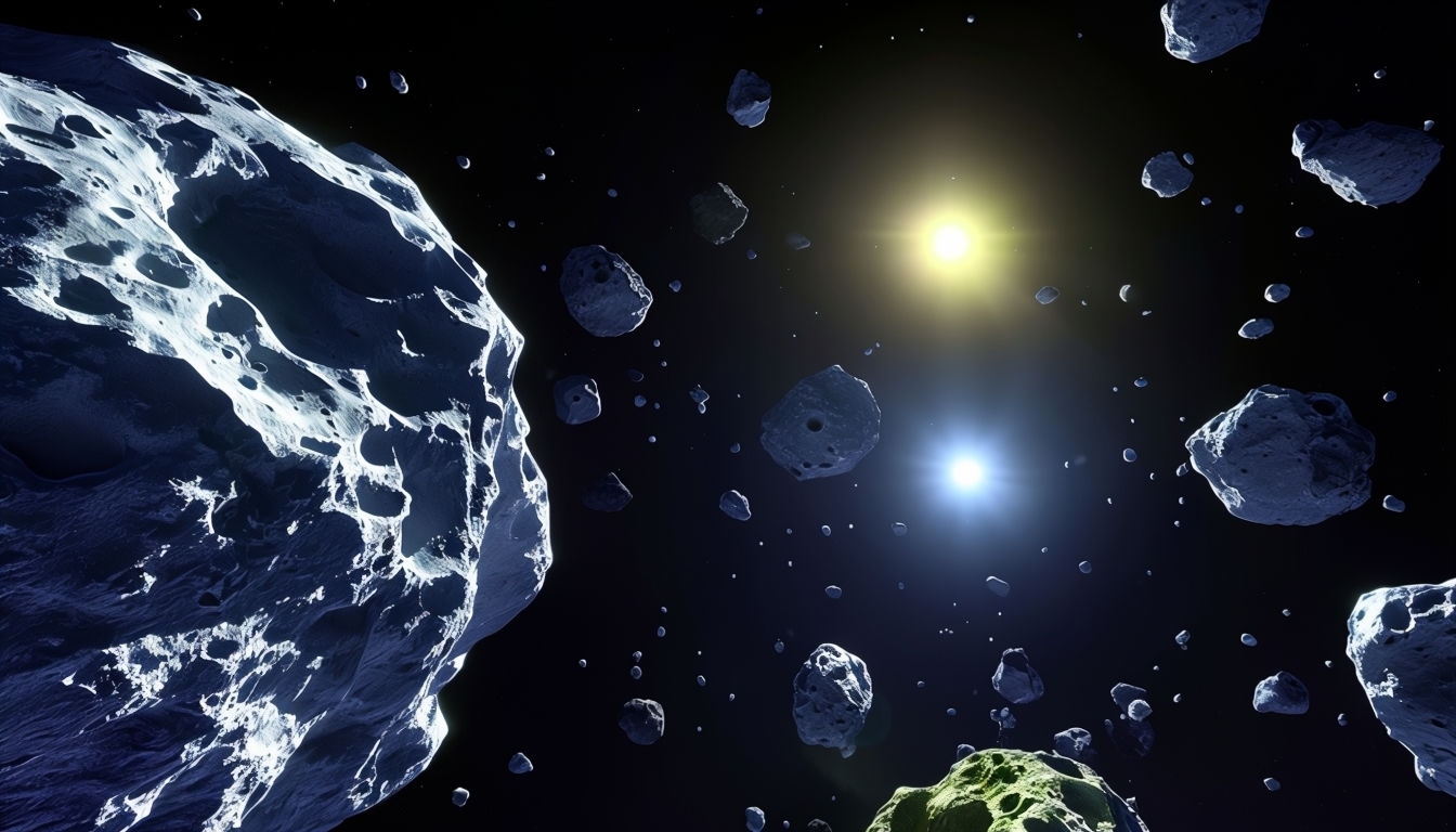 Realistic Asteroid Field with Binary Stars Space Virtual Background