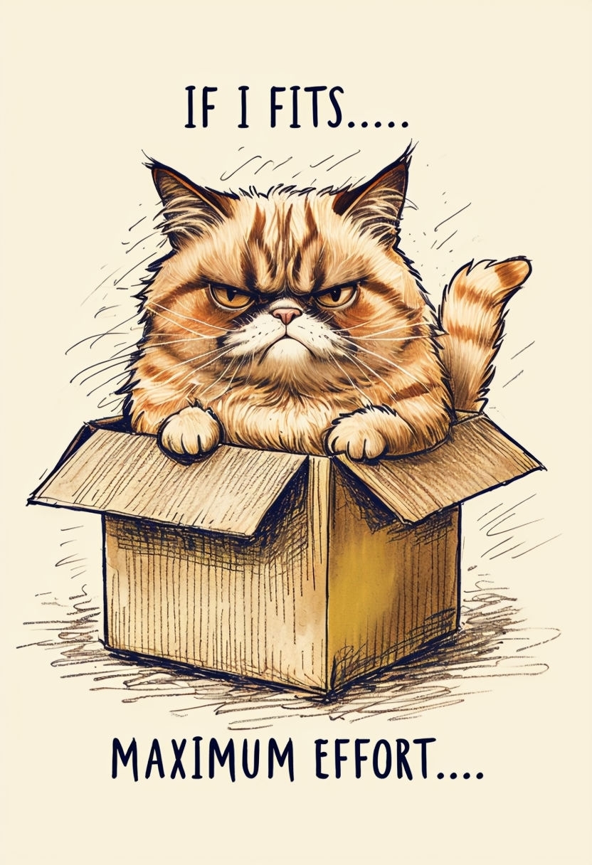 Grumpy Ginger Cat in a Box with Humorous Text T-Shirt