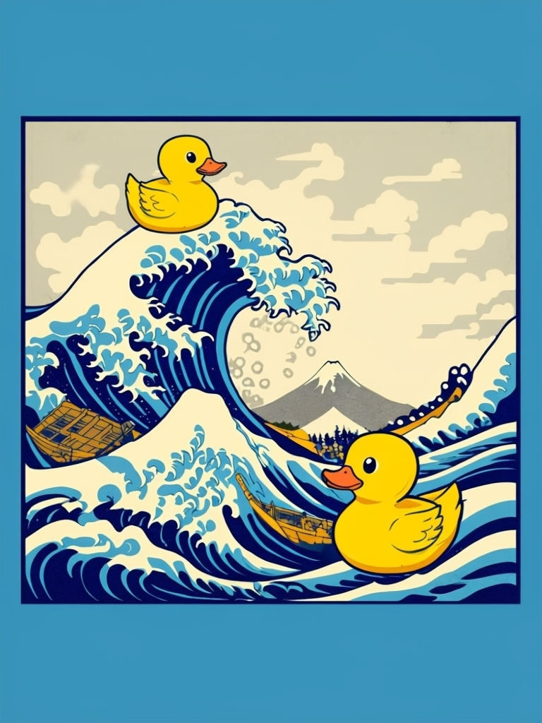 Whimsical Rubber Duck Wave Ukiyo-e Art T-Shirt