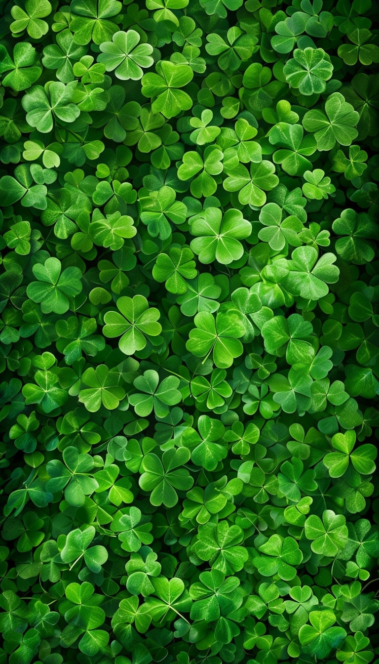 Vibrant Lush Field of Four-Leaf Clovers Aesthetic Mobile Wallpaper