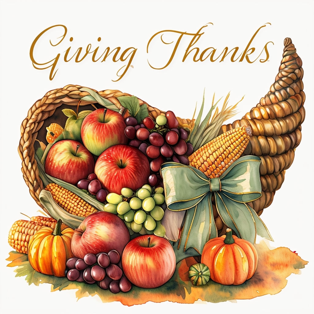 Harvest Cornucopia and Giving Thanks Watercolor Art Poster