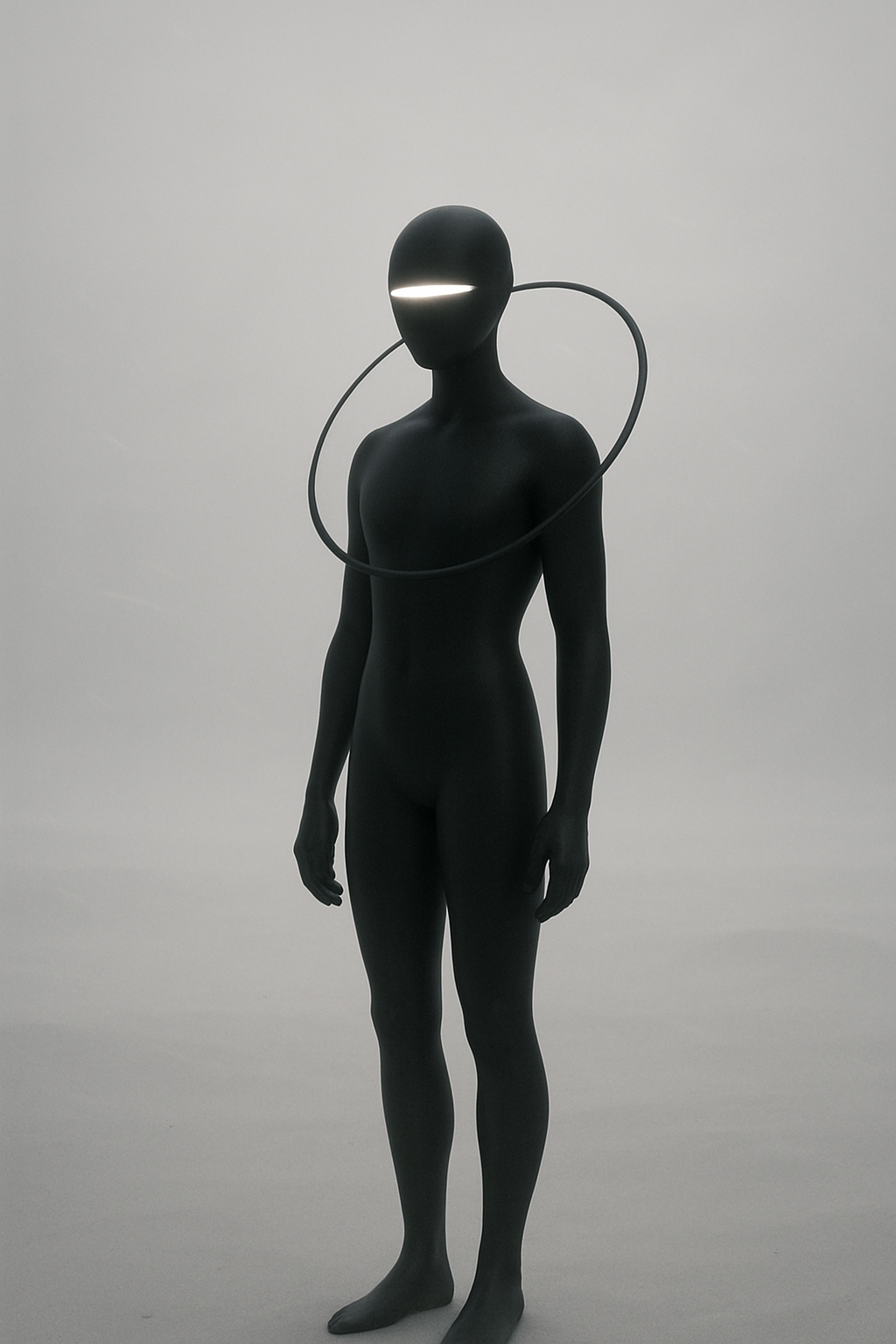 Futuristic Matte Black Humanoid Figure Abstract Art Piece