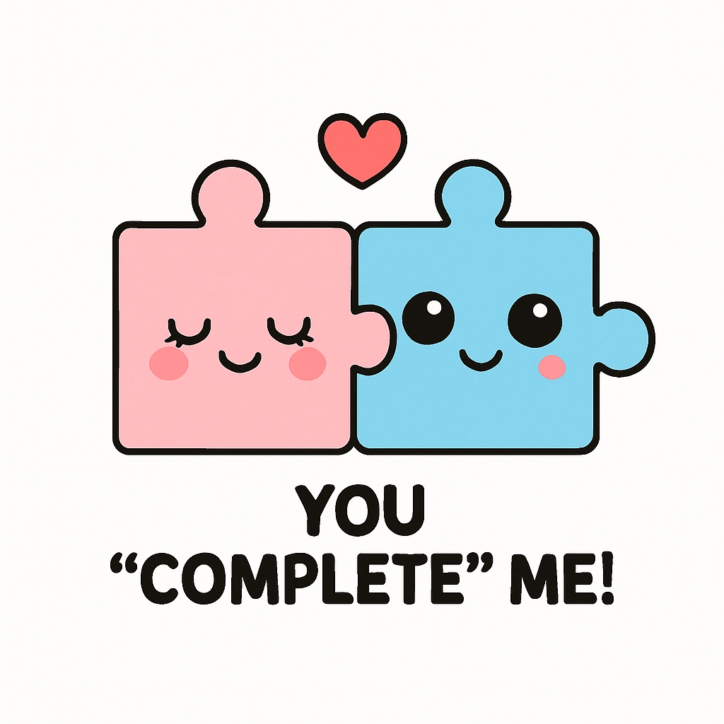 Cute Cartoon Puzzle Pieces with Heart and Text Sticker
