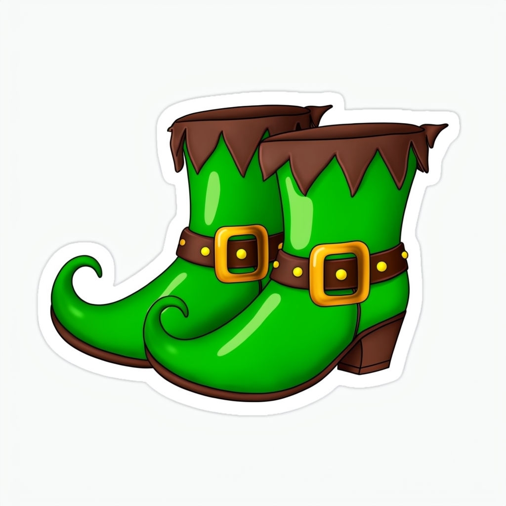 Whimsical Green Elf Shoes with Brown Trims Sticker