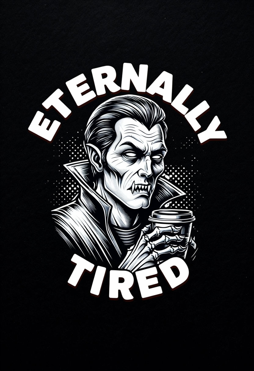 Eternally Tired Vampire Coffee Graphic T-Shirt