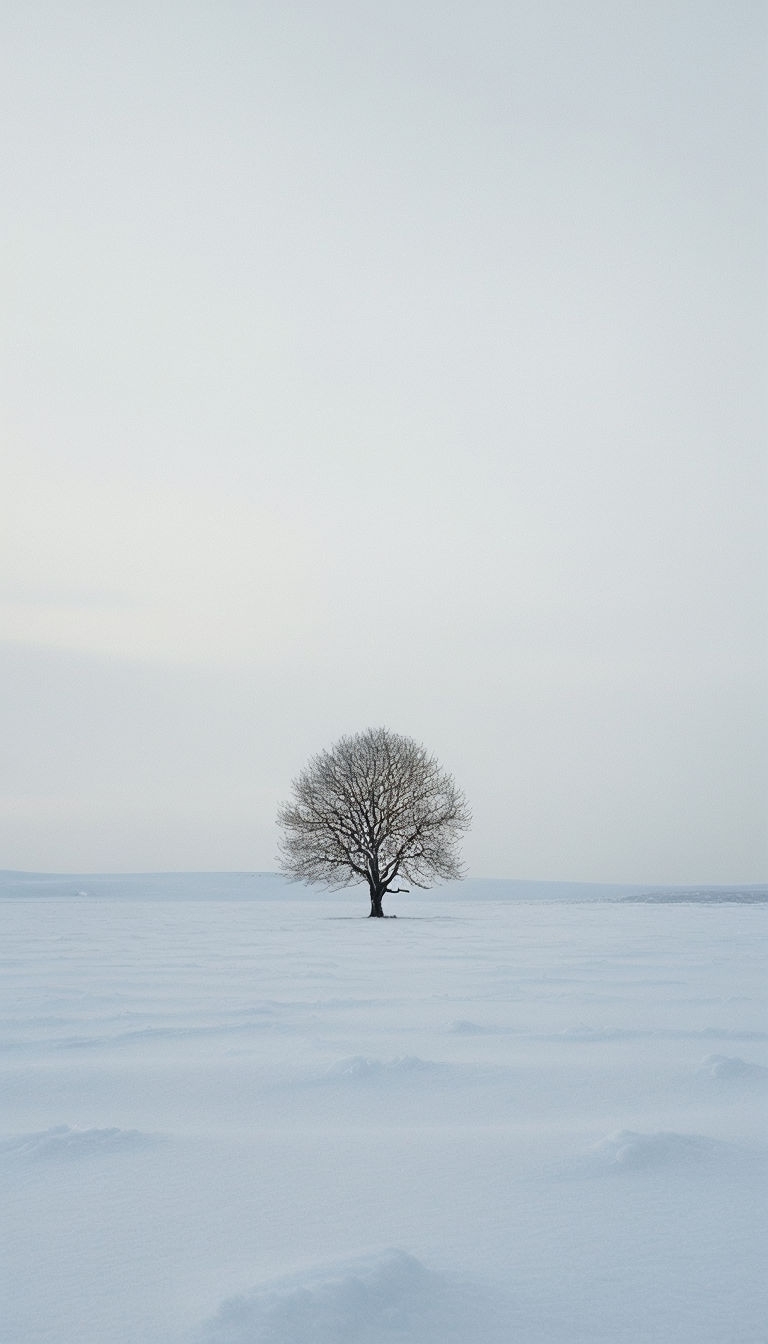 Lone Tree in Snowy Landscape Minimalist Photograph Mobile Wallpaper