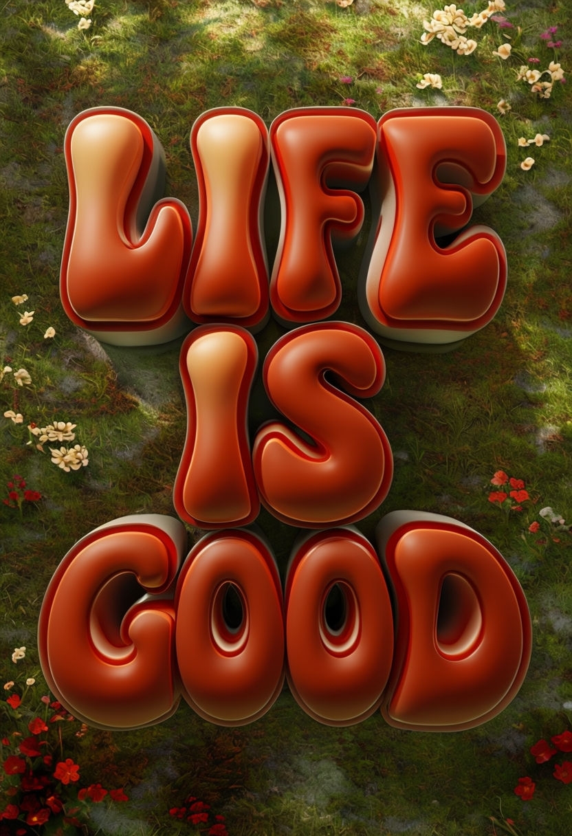 3D Life is Good Phrase Art with Vibrant Nature Background Poster