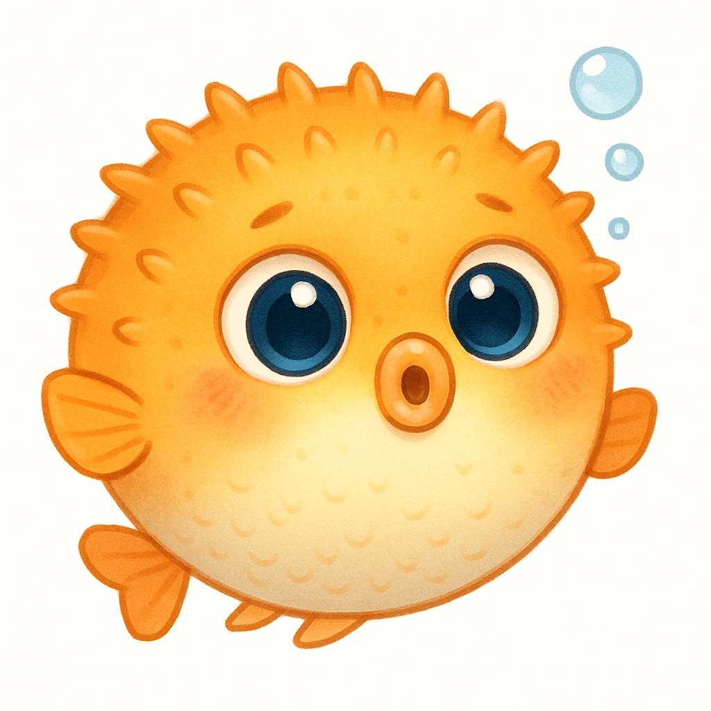 Adorable Cartoon Pufferfish with Bubbles Sticker