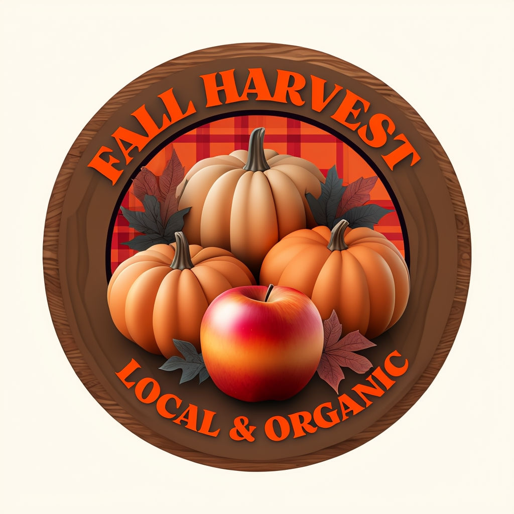 Autumnal Fall Harvest Emblem with Pumpkins and Apples Sticker