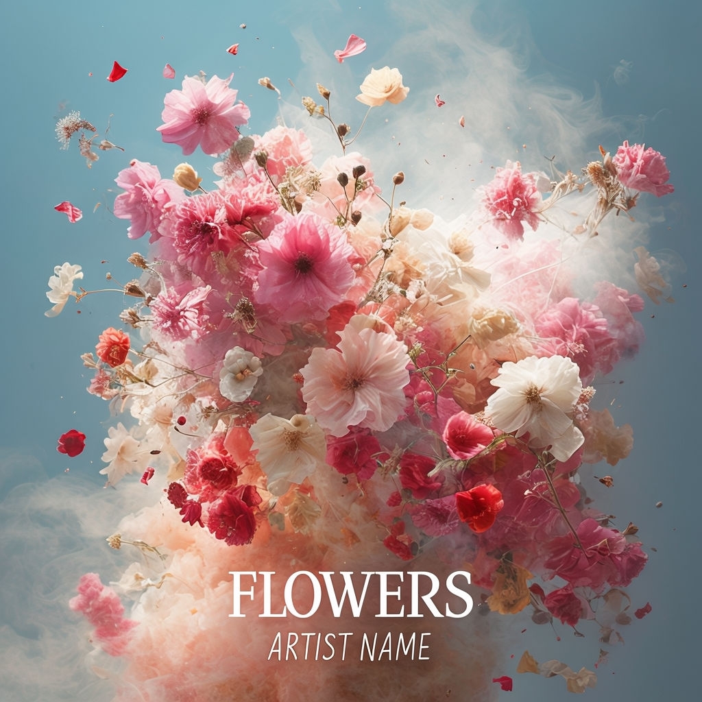 Vibrant Floral Explosion Against Blue Sky Abstract Art Spotify Album Cover