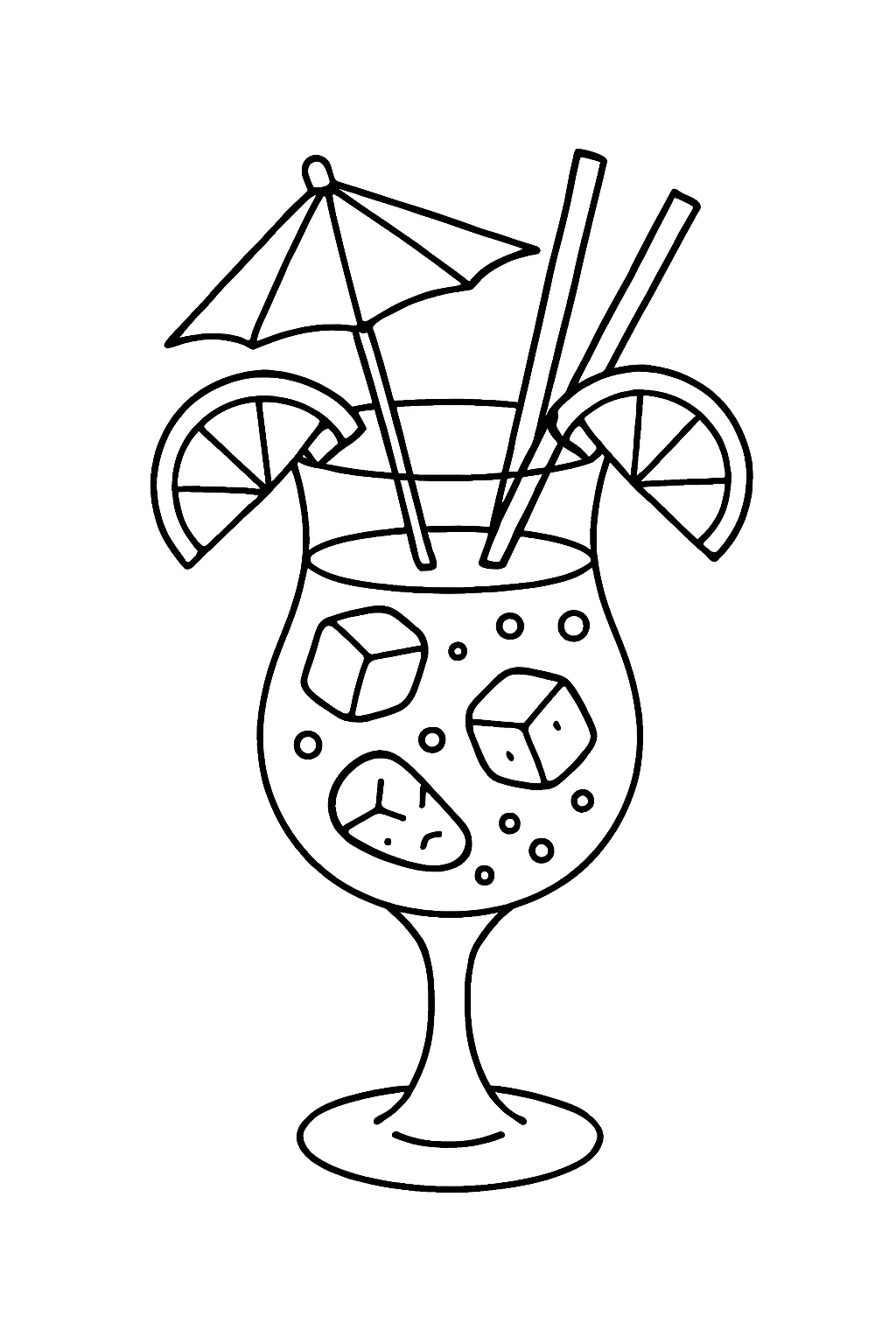 Tropical Cocktail Line Art Drawing for Coloring Book Pages