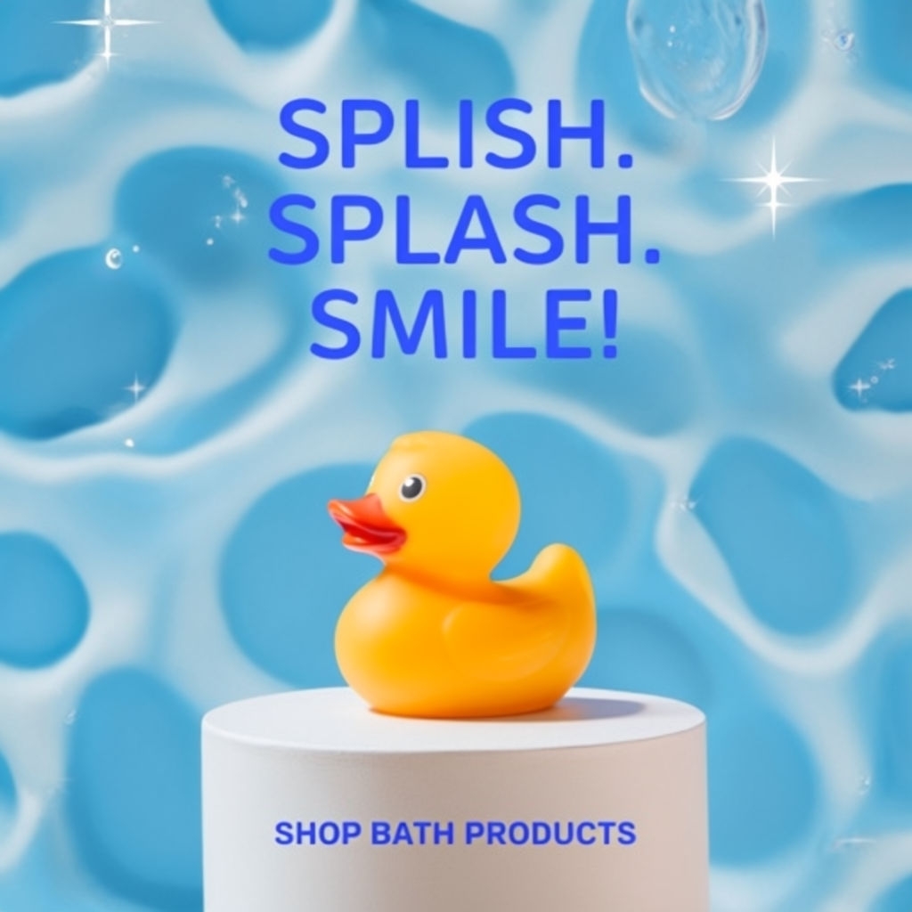Vibrant Yellow Rubber Duck Ad with Playful Water Ripples Ads