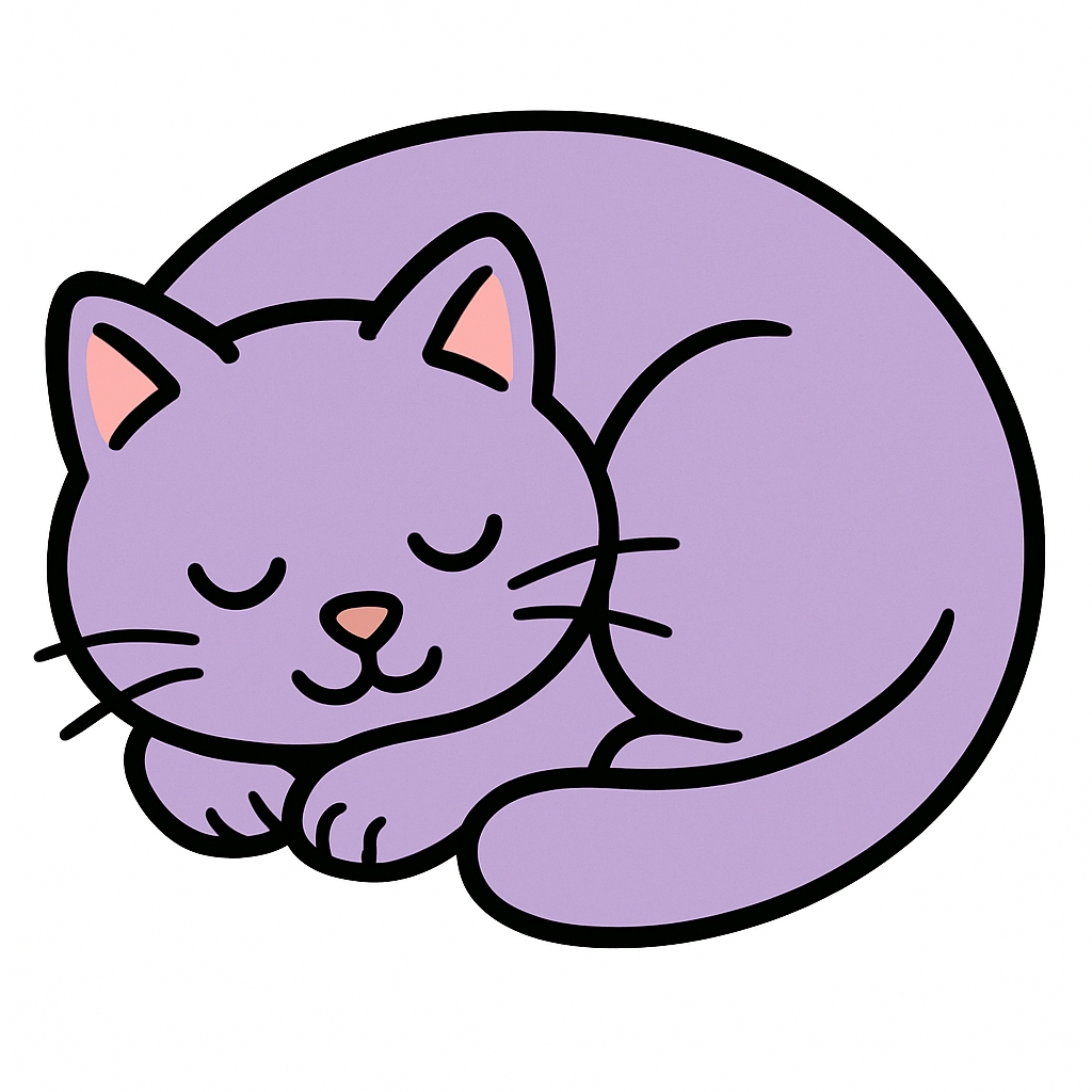 Cute Lavender Sleeping Cat Cartoon Illustration Sticker