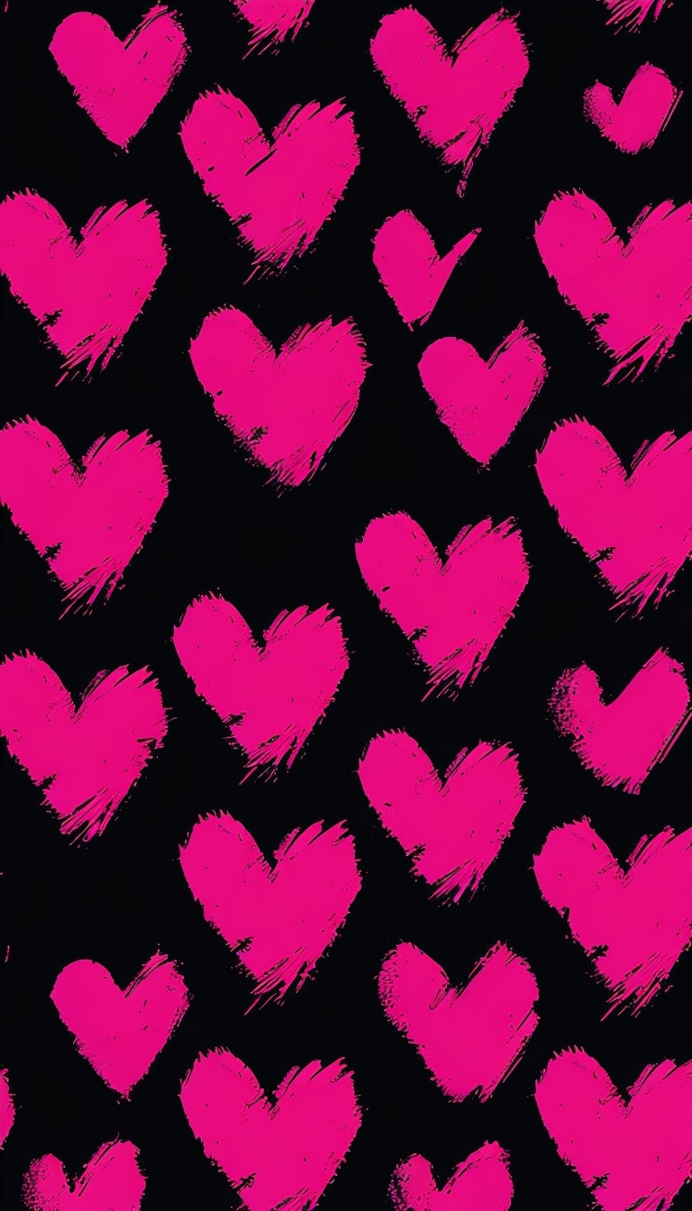 Vibrant Neon Pink Heart Pattern on Black Background Phone Case Cover