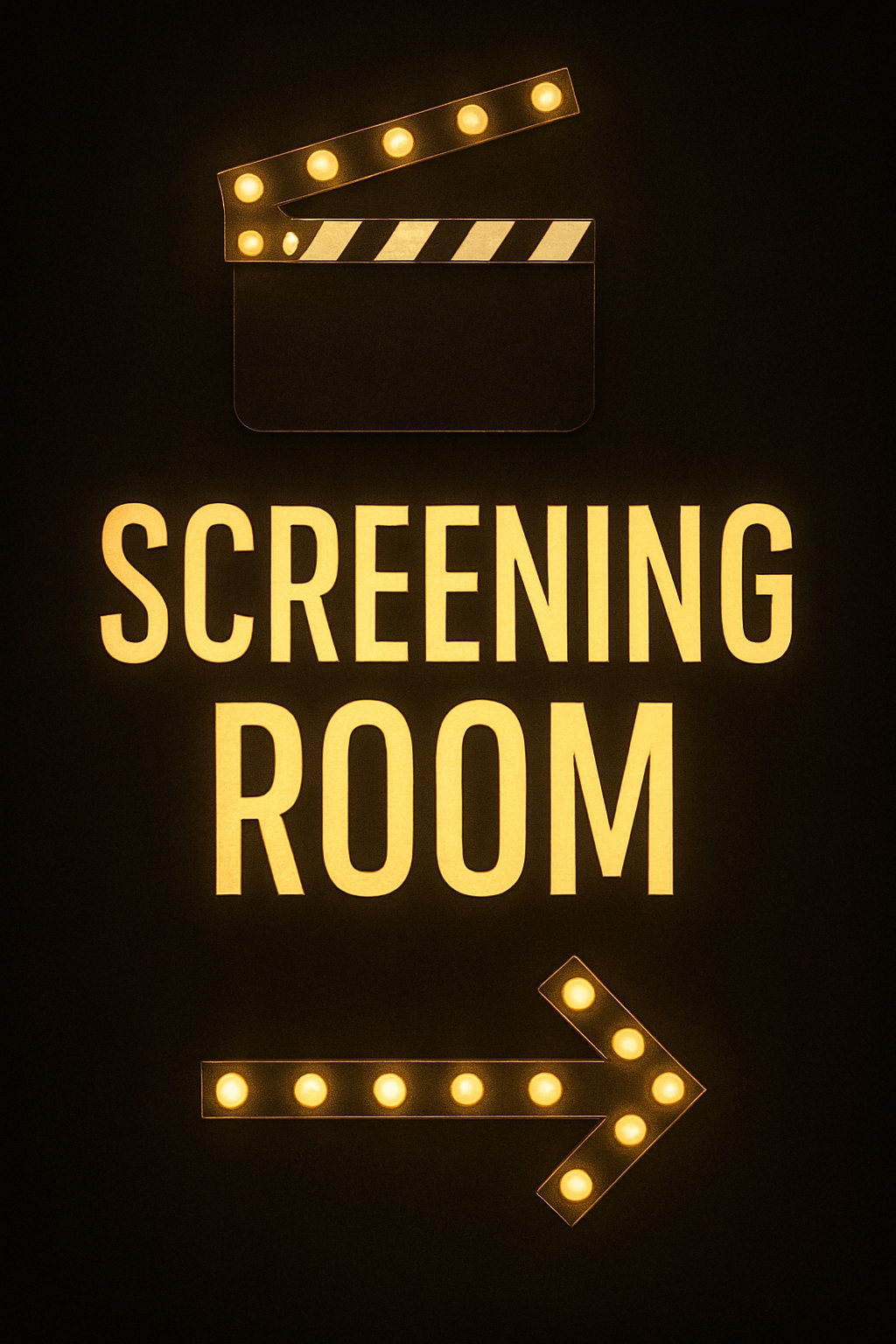 Retro Cinematic Screening Room Sign with Clapperboard Design Event Sign