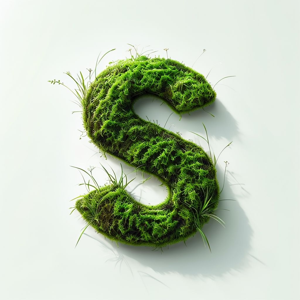 Vibrant Green Moss Letter S Digital Artwork Monogram