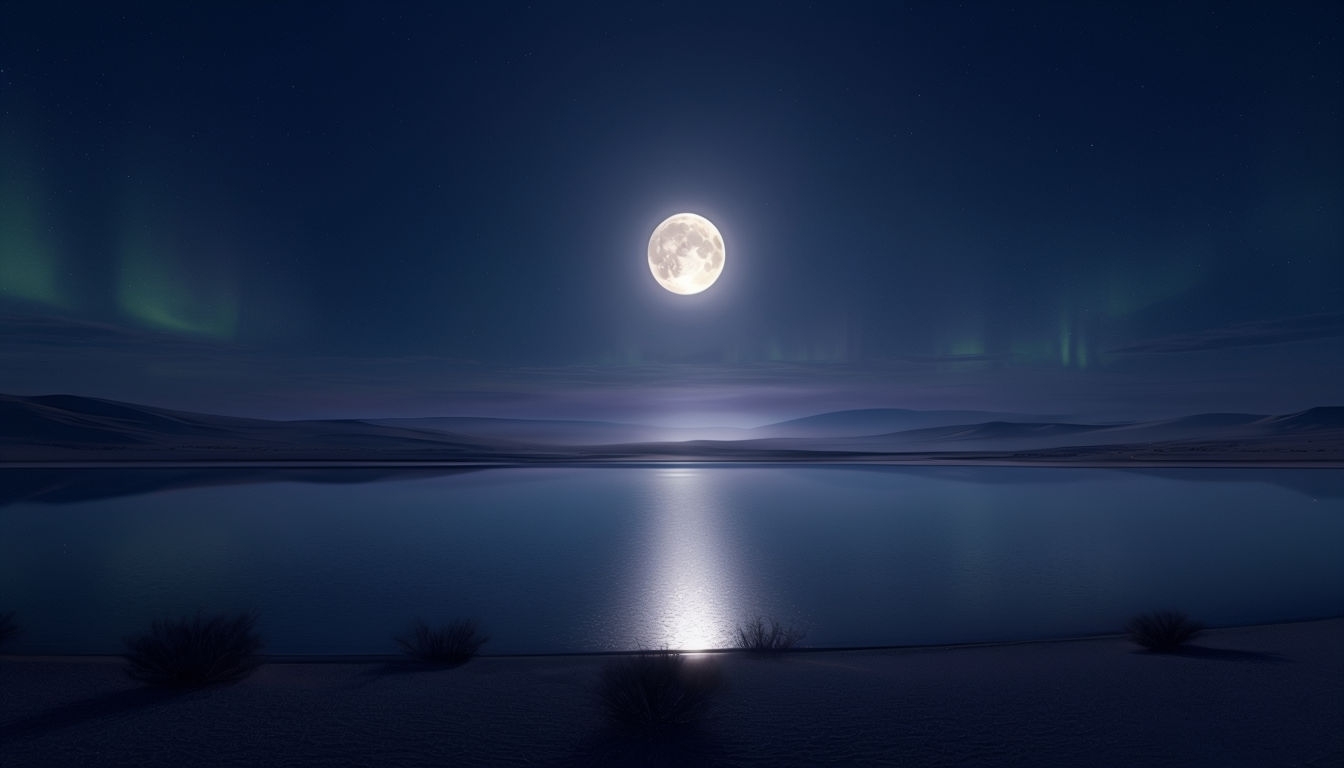 Serene Moonlit Night Over Reflective Lake Virtual Background