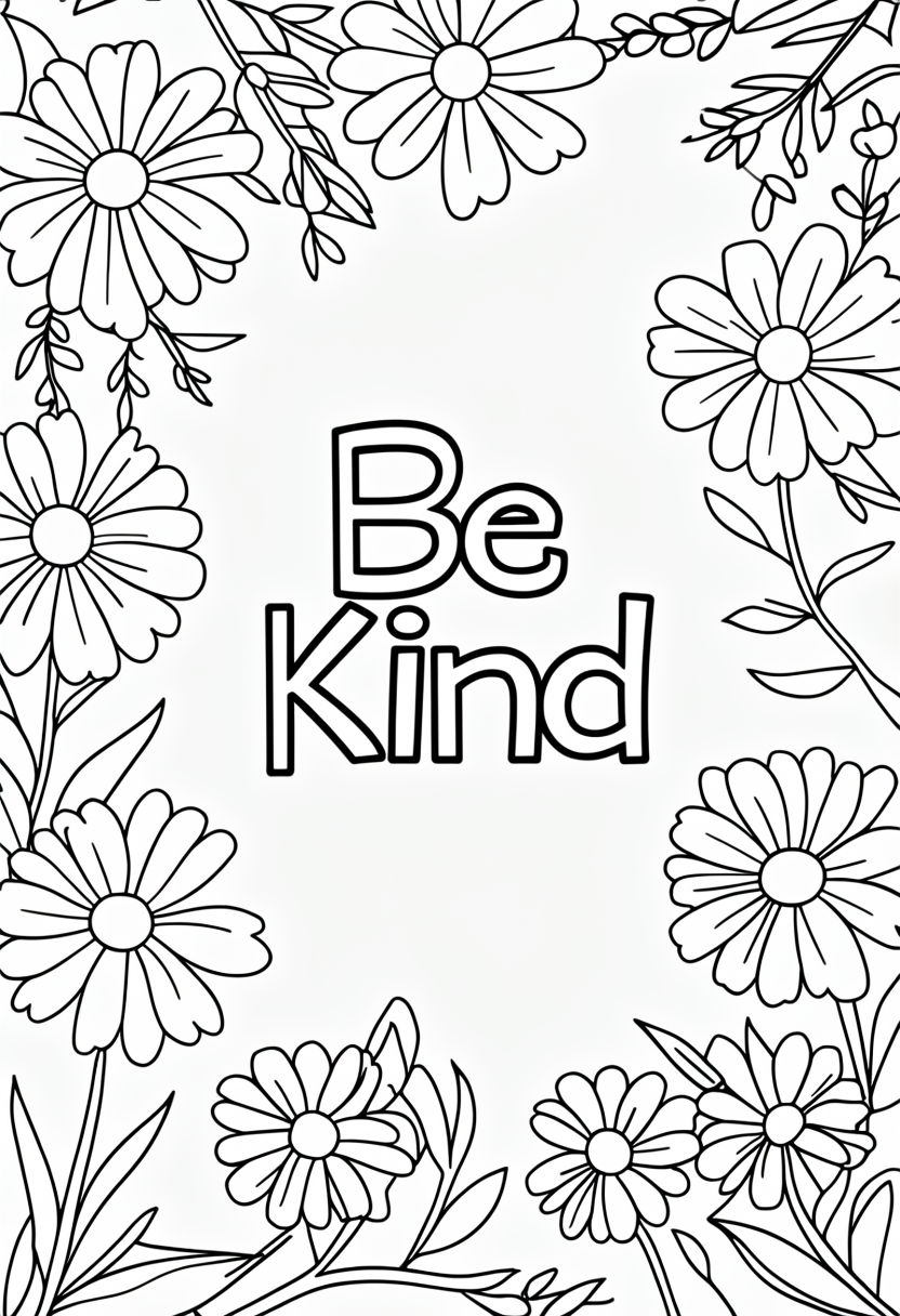 Be Kind Inspirational Floral Coloring Page Design