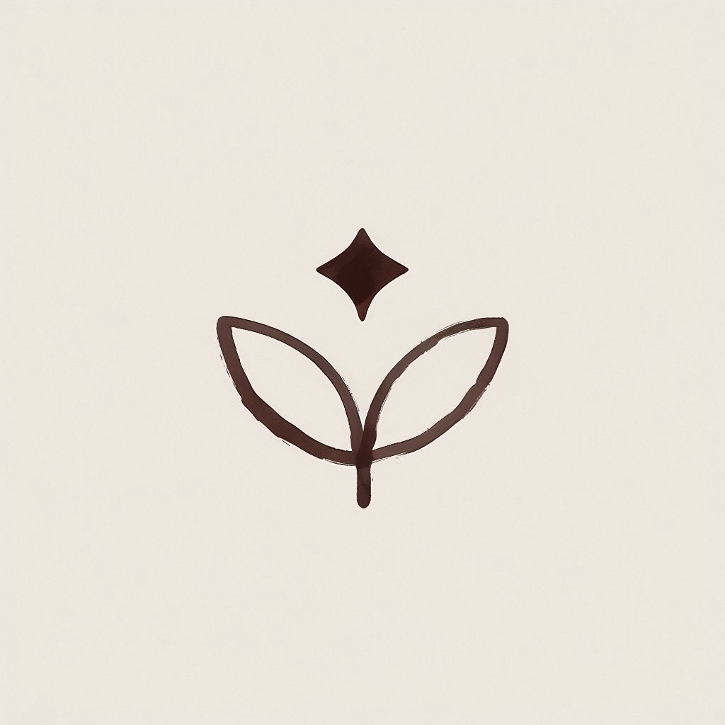 Minimalist Dark Brown Flower Symbol on Beige Background Logo