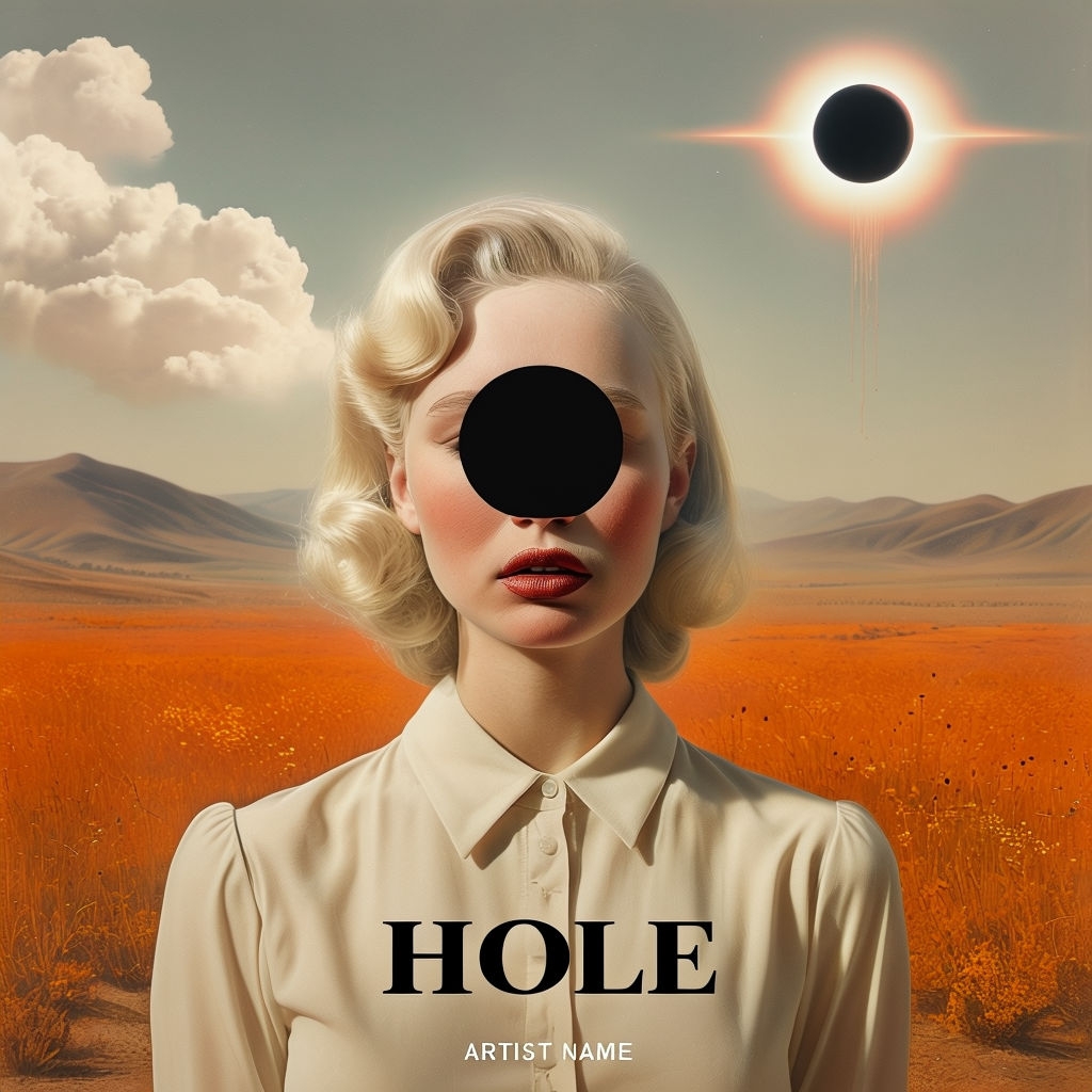 Surreal Woman with Void Face in Desert Landscape Album Cover