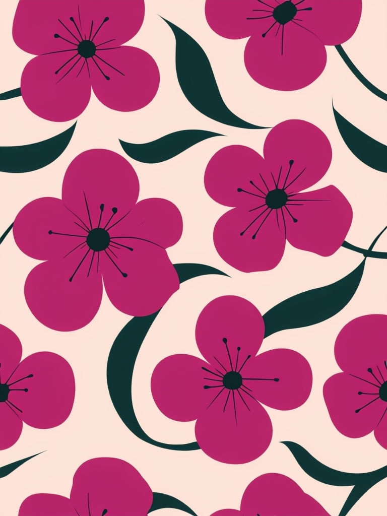Vibrant Magenta Floral Pattern on Peach Background Phone Case Cover