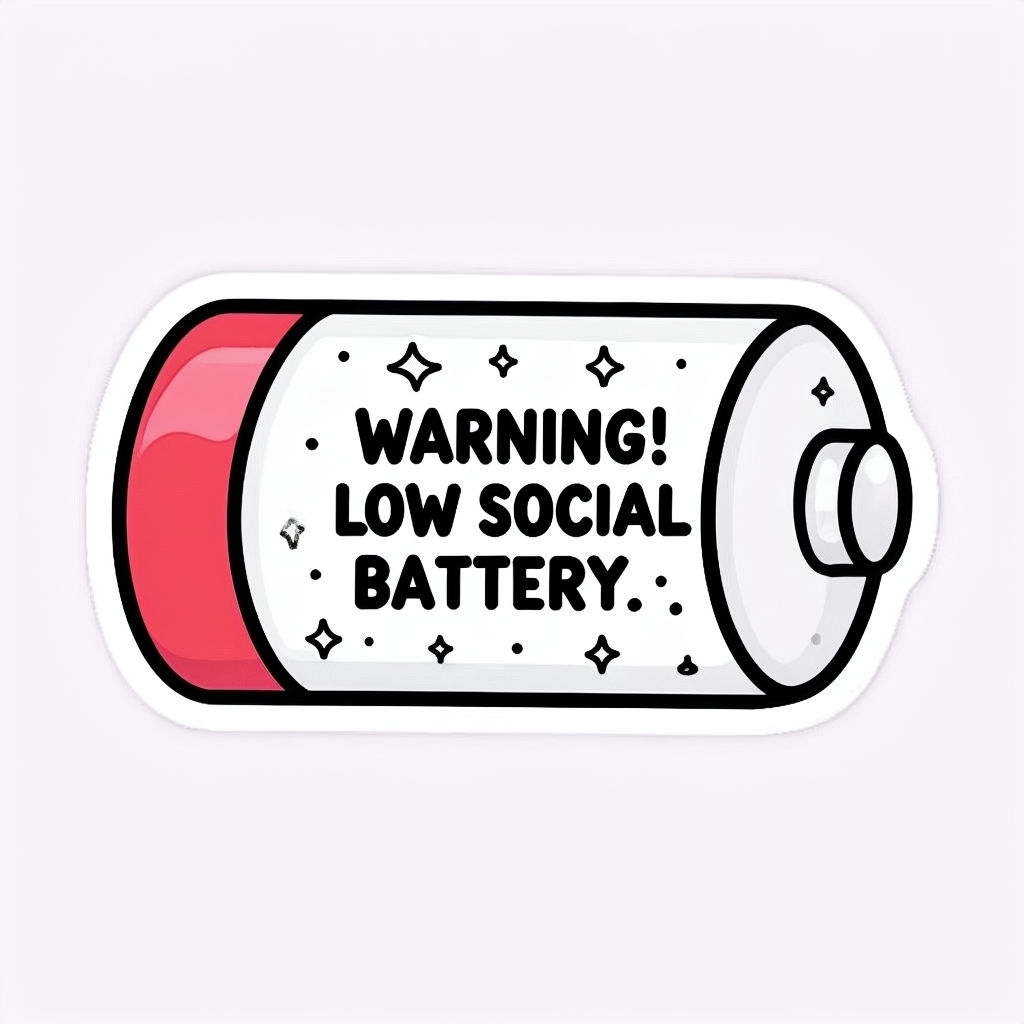 Whimsical Cartoon Low Social Battery Illustration Sticker