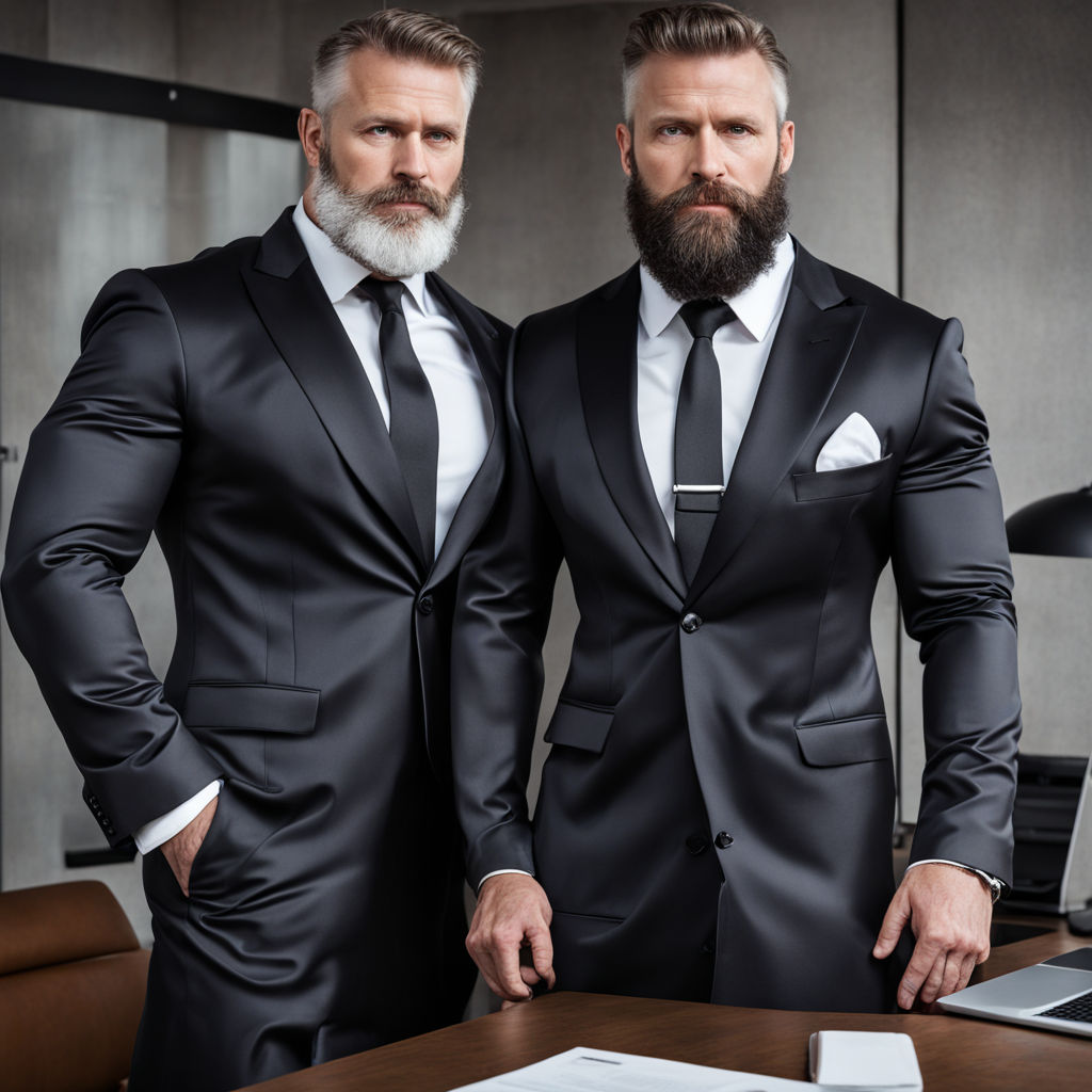 2 large bearded men in suits