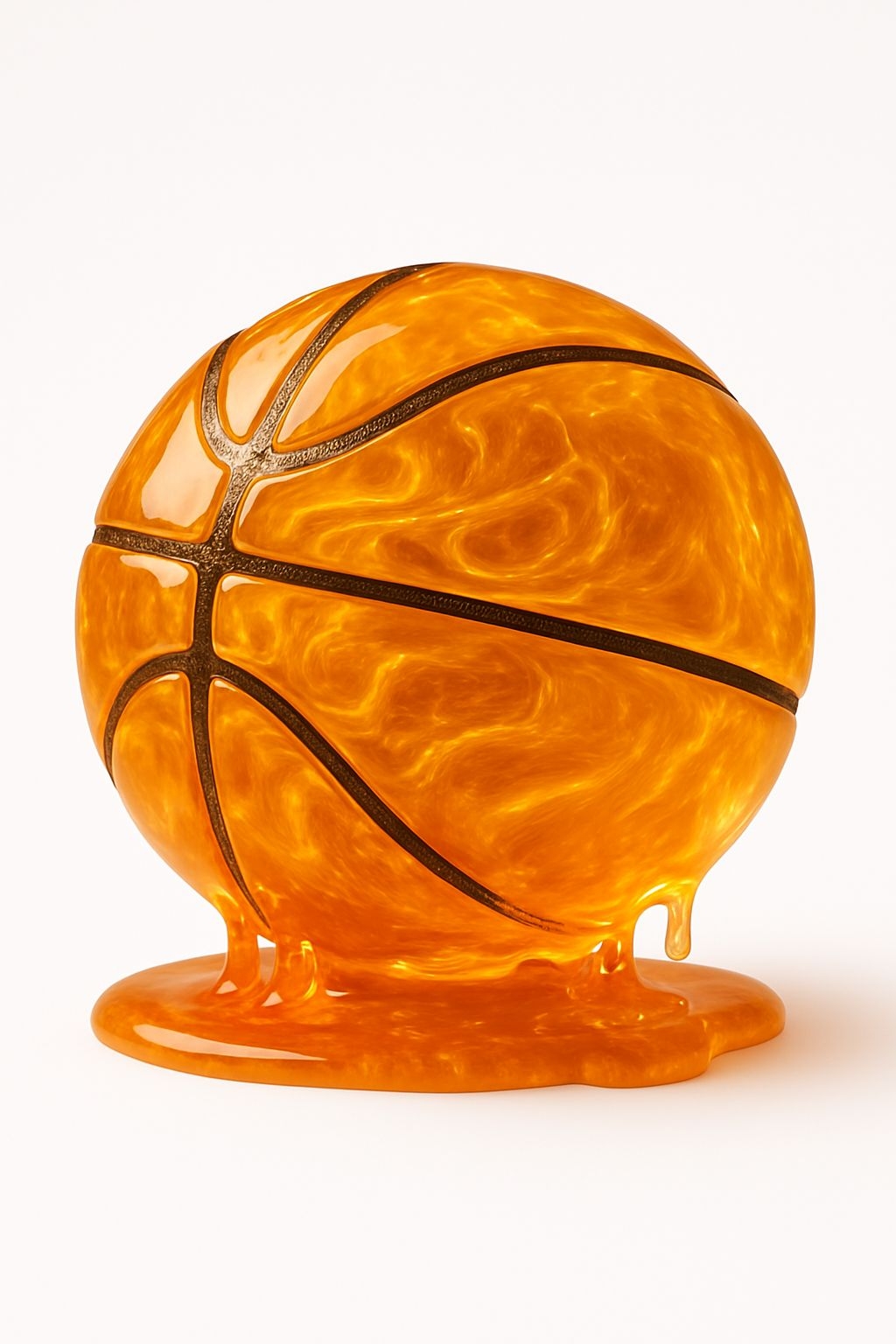 Glossy Orange Basketball Sculpture with Melting Effect Art