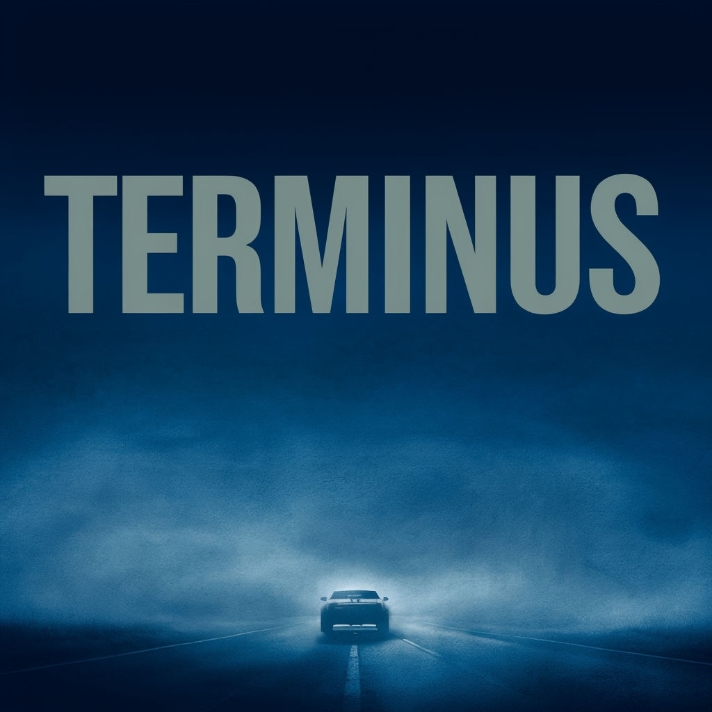 Dramatic Terminus Book Cover Design with Mystical Road Scene Spotify Album Cover