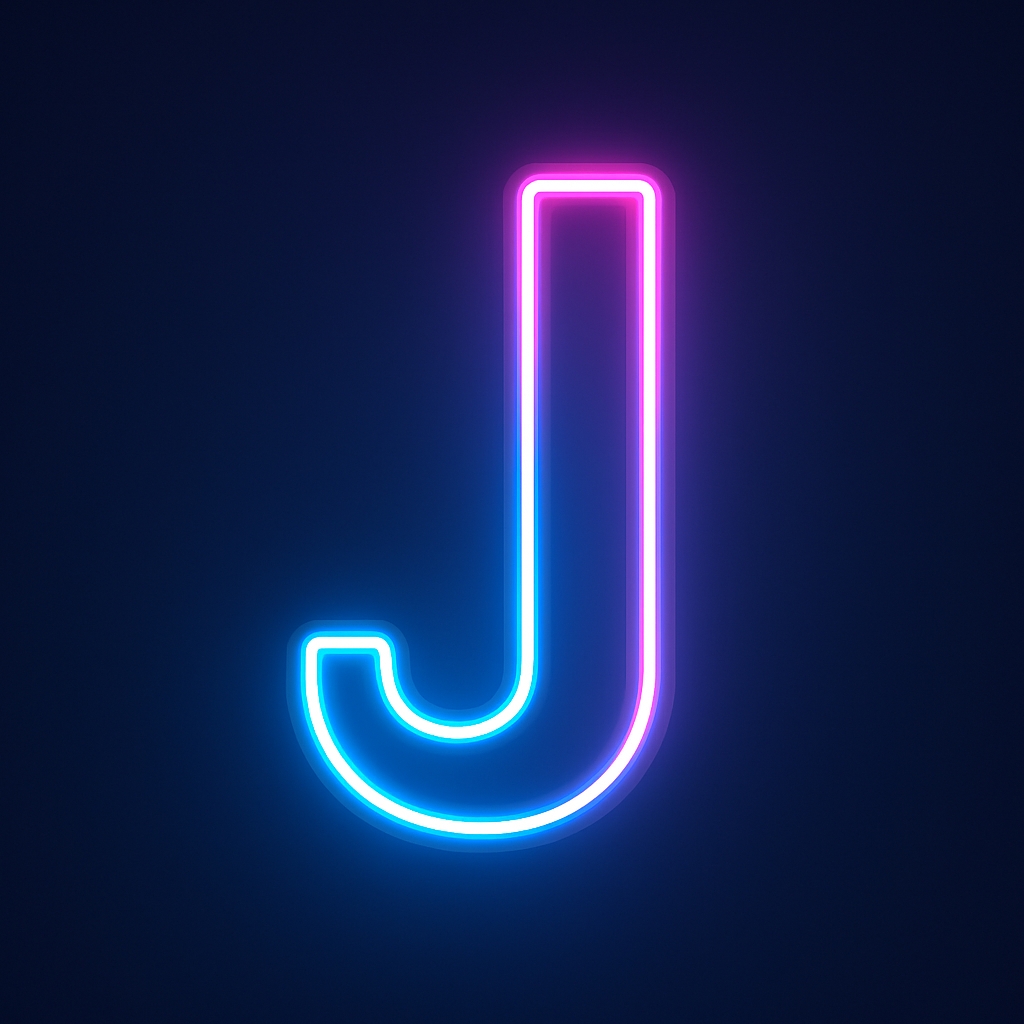 Vibrant Neon Letter J Illustration on Dark Background Monogram