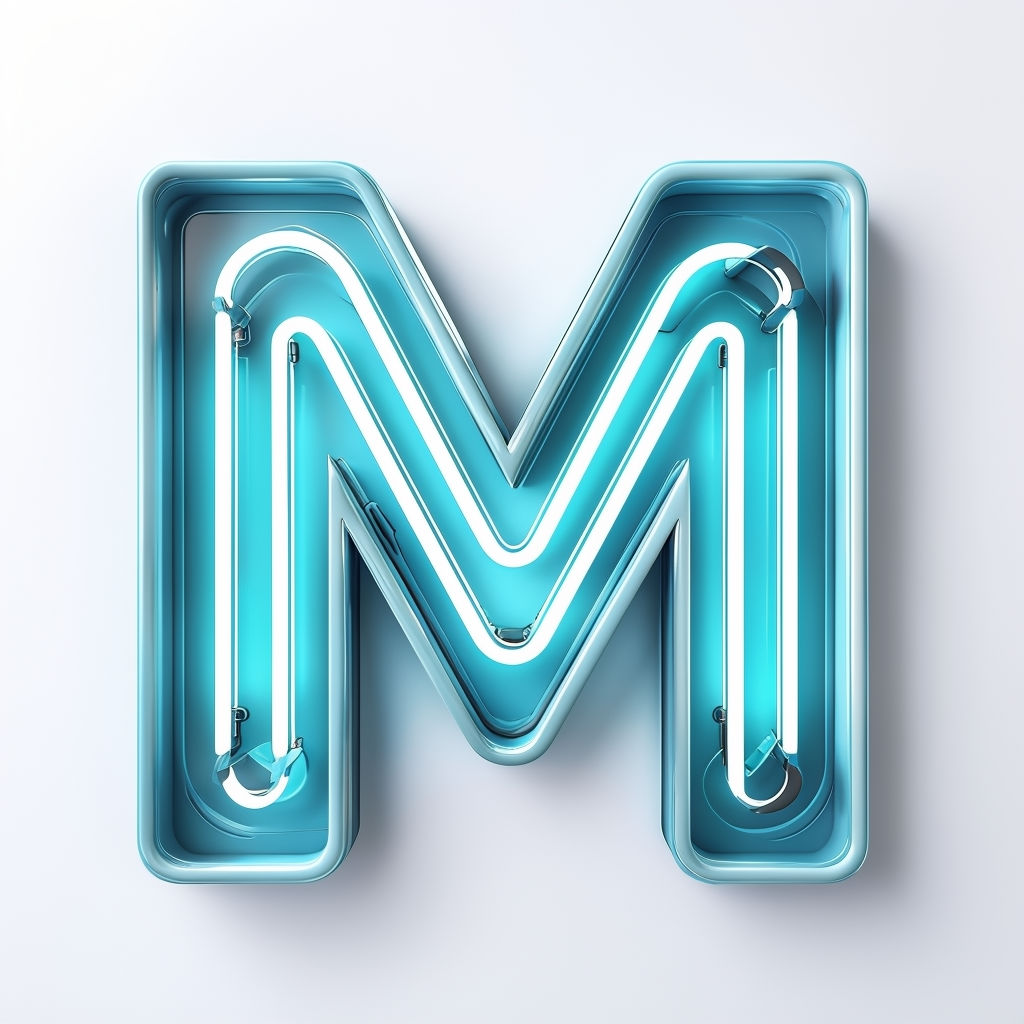 Futuristic Neon Letter M Monogram Design Art