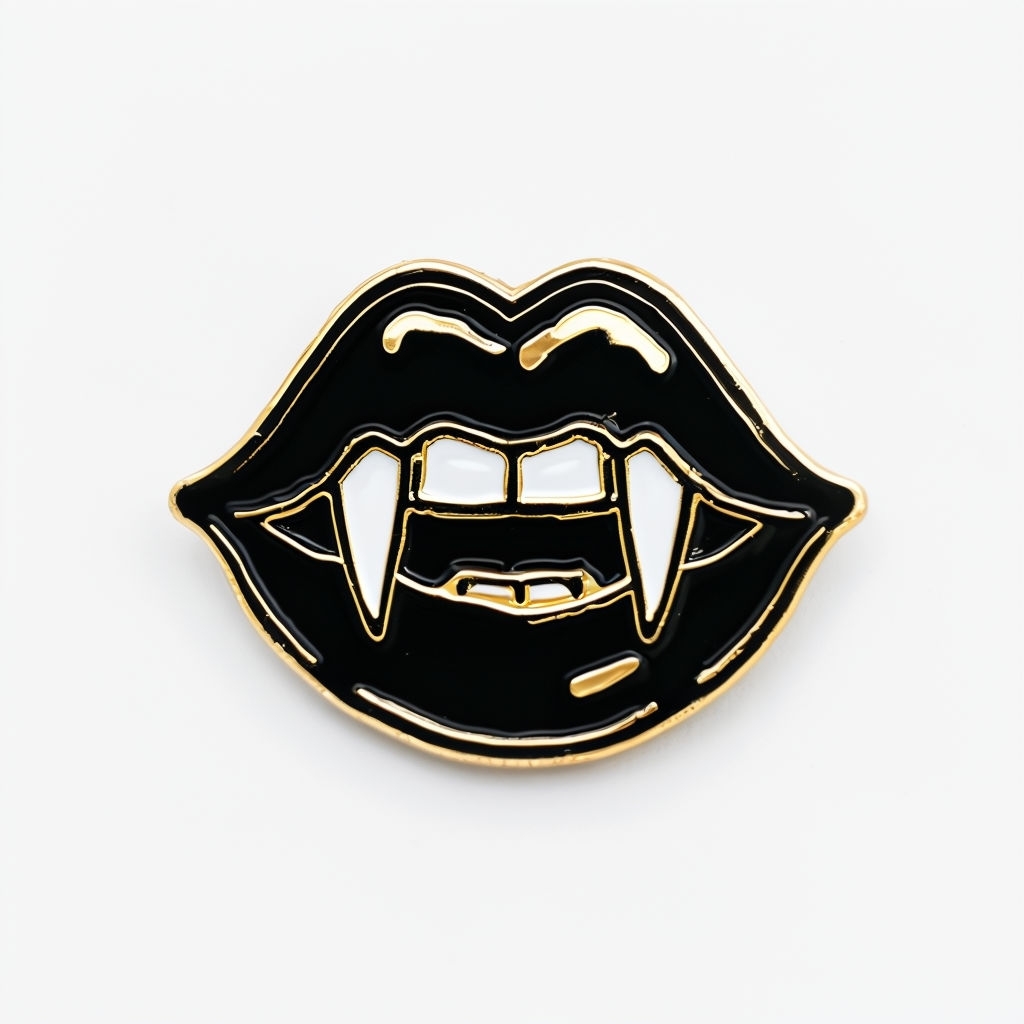 Stylized Black Lips with Fangs Enamel Pin Design Sticker