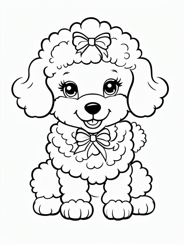 Fluffy Cartoon Poodle Dog Coloring Page for All Ages Coloring Book Pages