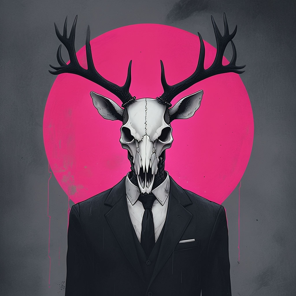 Surreal Deer Skull in Suit with Pink Glow T-Shirt