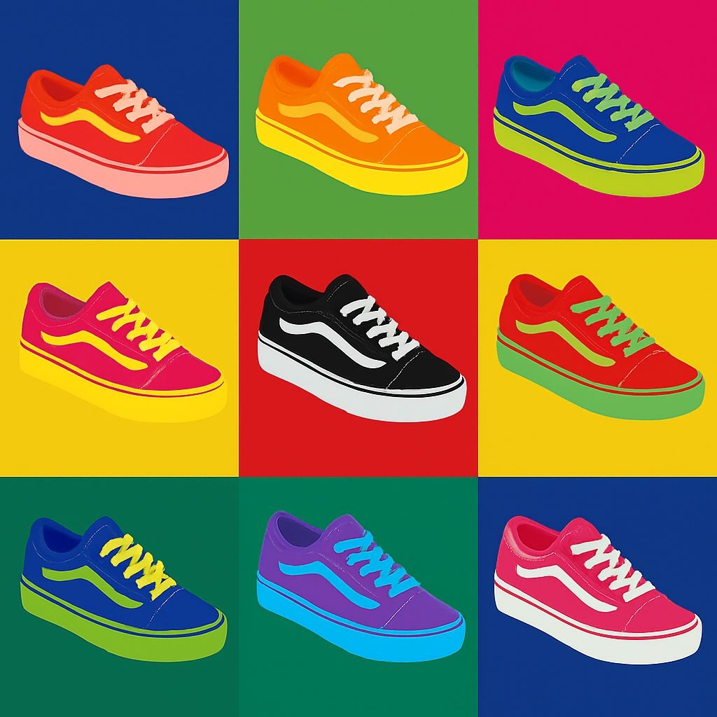 Colorful Pop Art Sneakers Grid Pattern Design Seamless Pattern