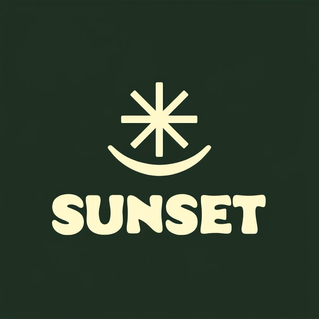 Minimalist Sunset Logo with Geometric Symbol on Dark Green Background