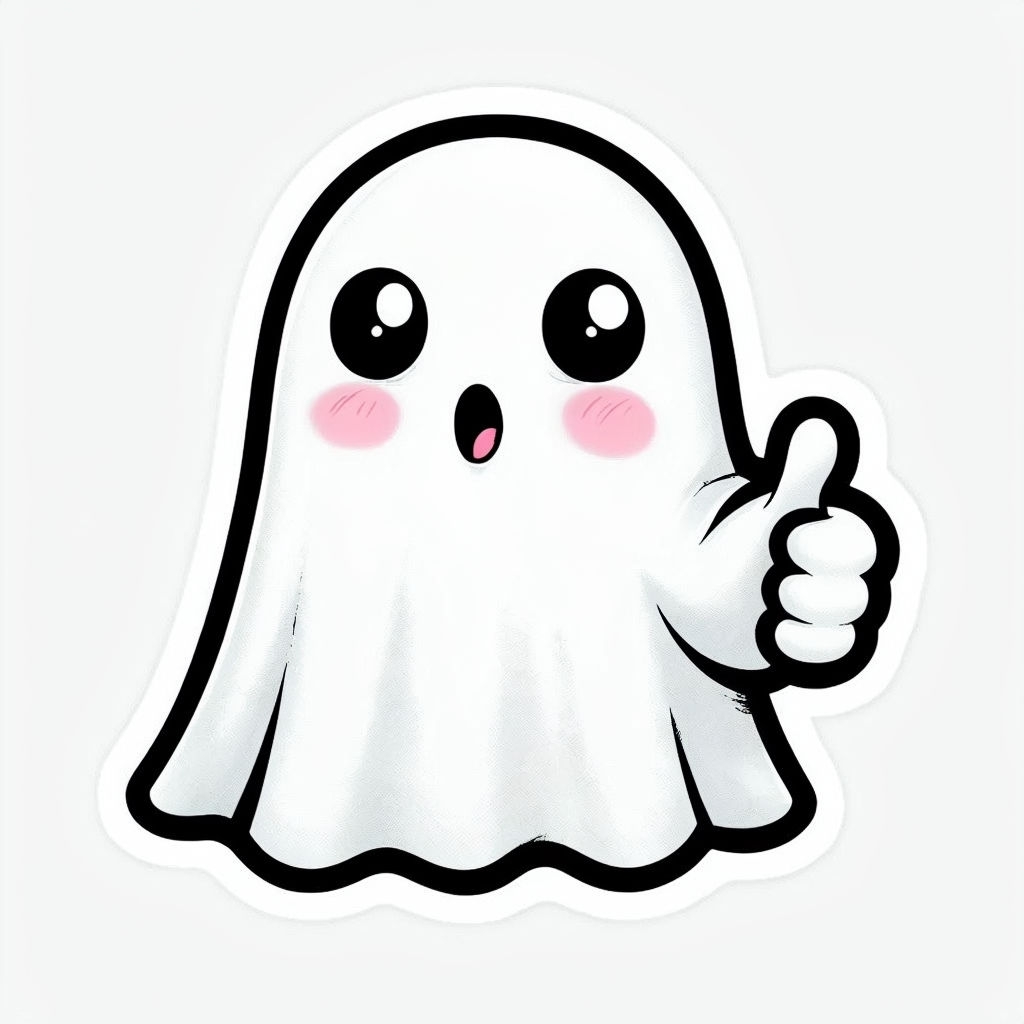 Adorable Cartoon Ghost with Thumbs Down and 'Boo' Sticker