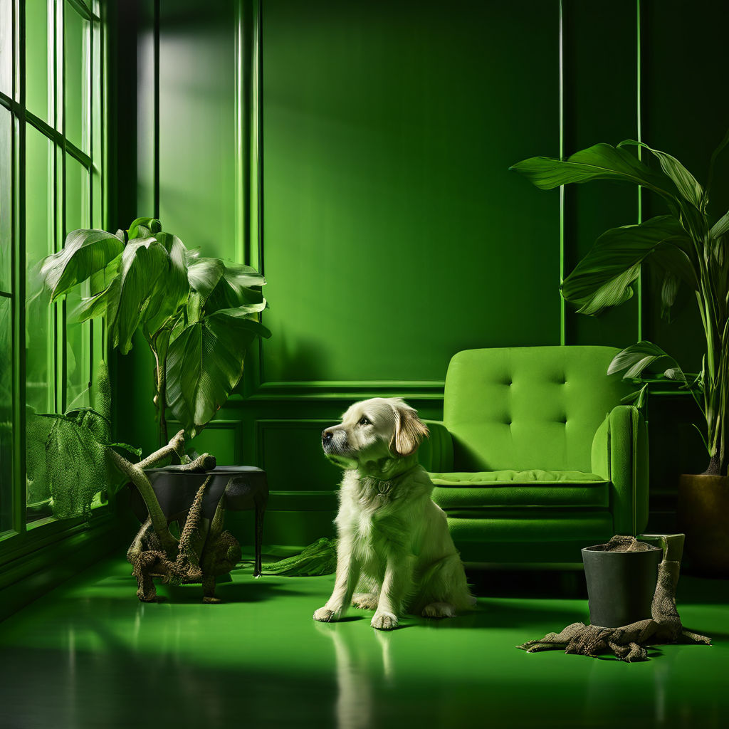 Green themed room with a normal dog situ Green reflects( rea... by Clem ...