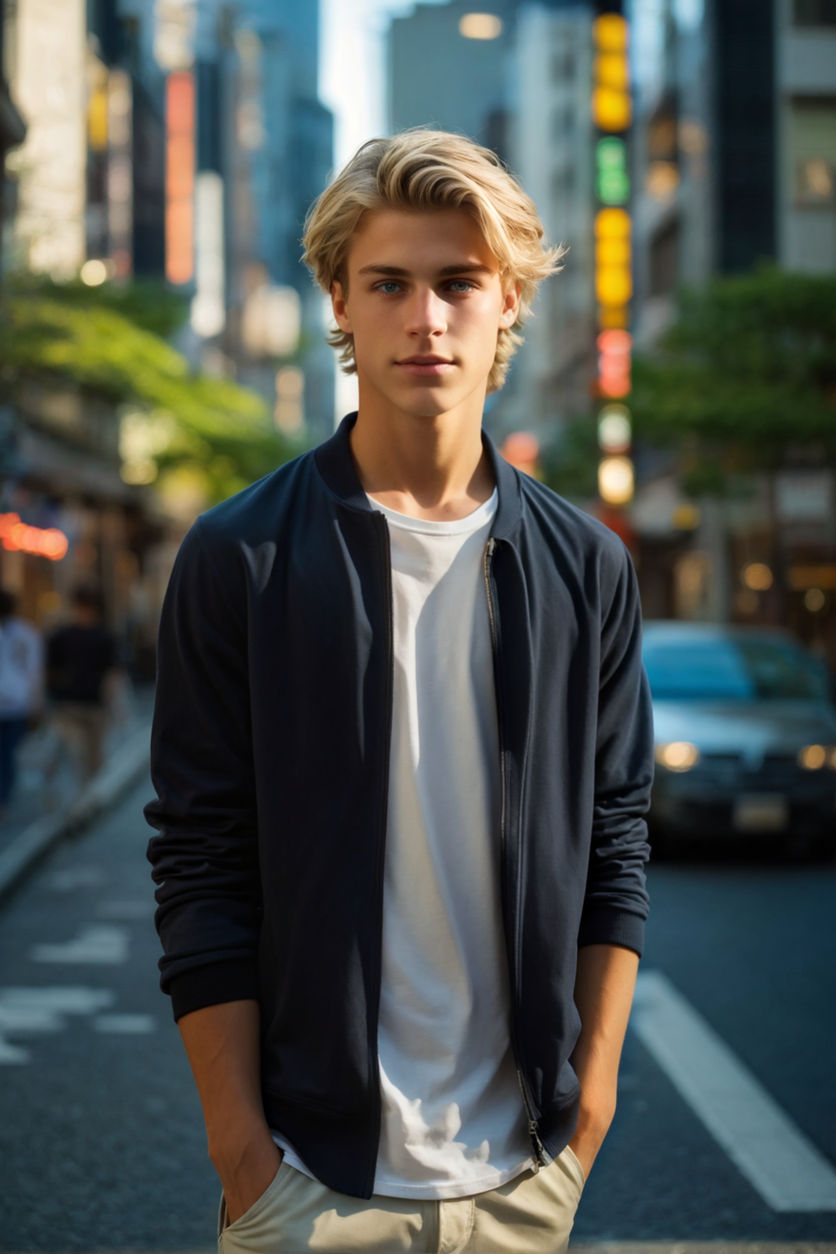 Beautiful 18 year old blonde walking in the city. beautiful face