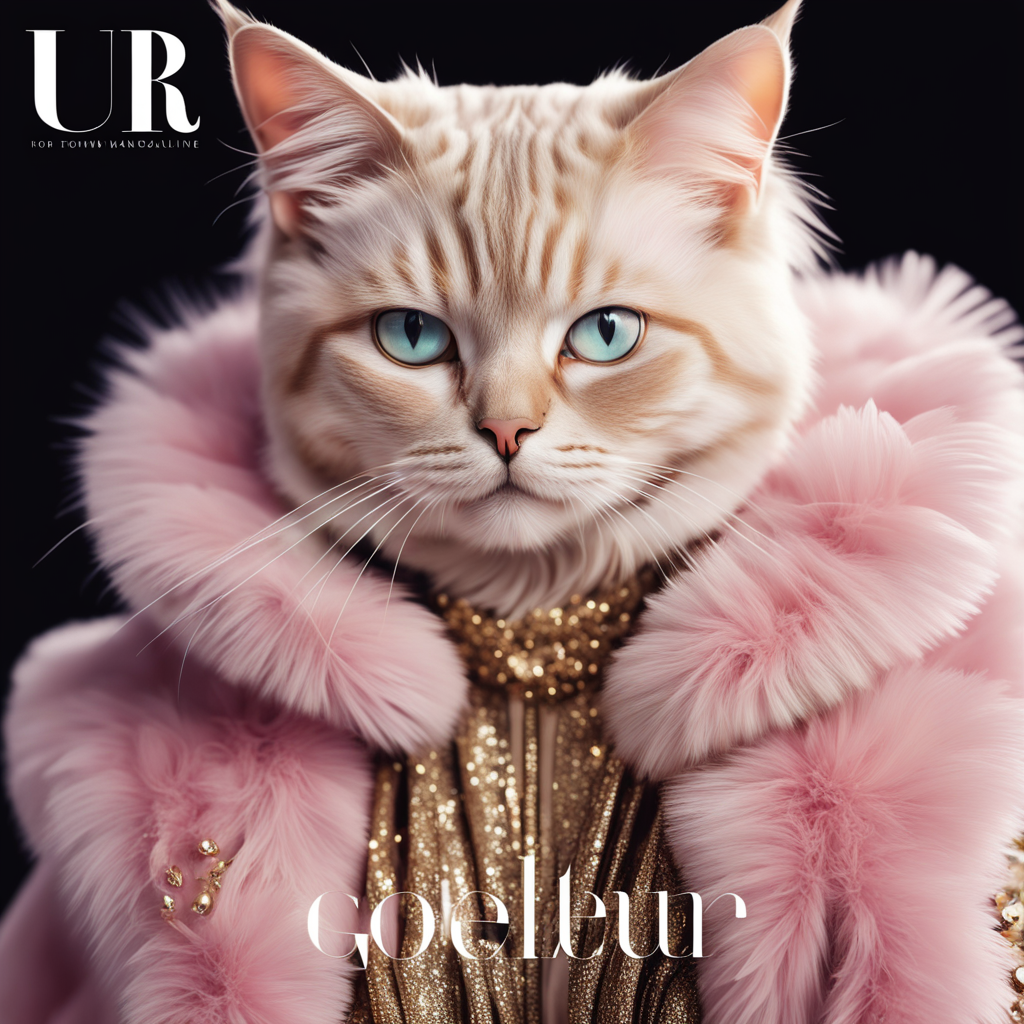 Fashion magazine cover featuring a cat draped in haute coutu... by ...