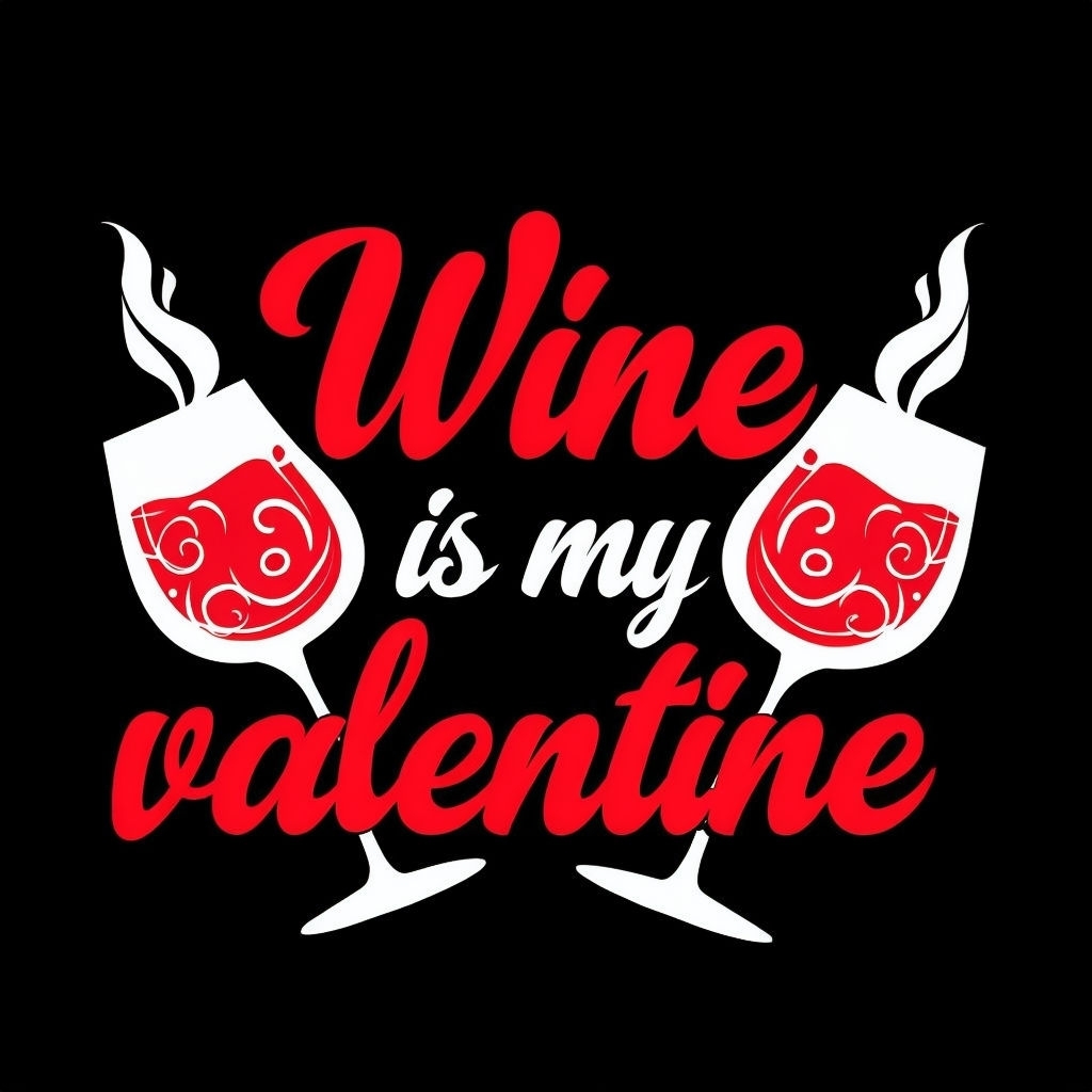Wine Is My Valentine Bold Cursive Graphic T-Shirt