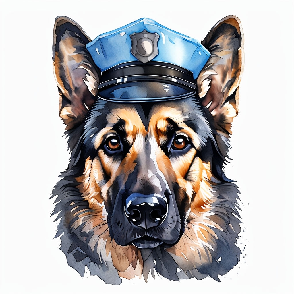 Watercolor German Shepherd Dog with Police Cap Illustration Mug