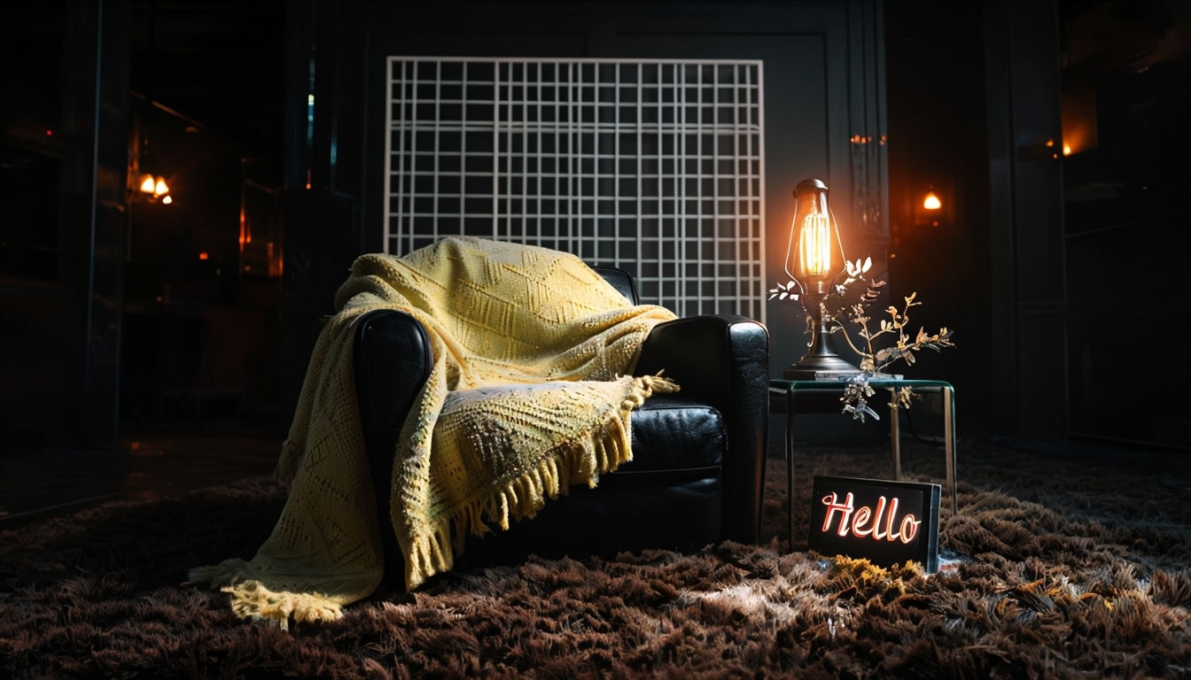 Cozy Dimly Lit Interior Scene with Leather Armchair Virtual Background