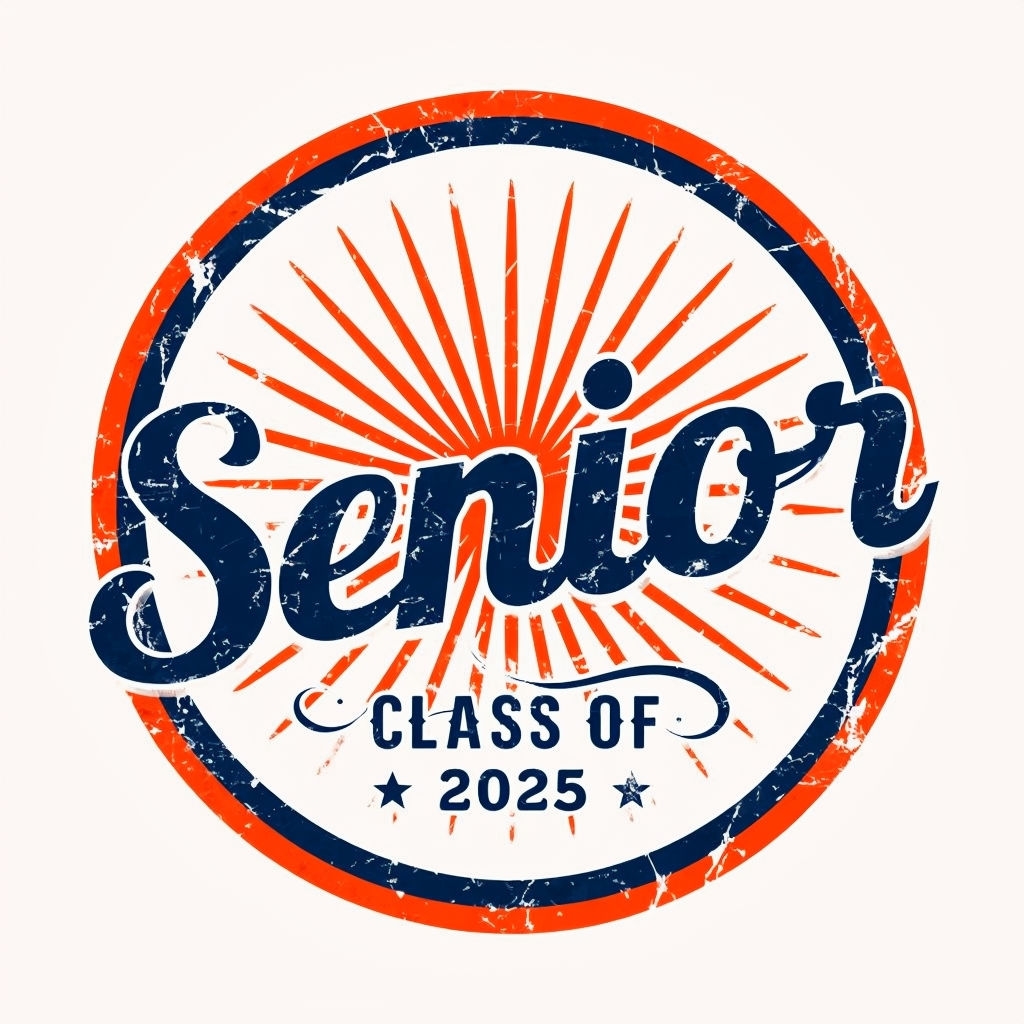 Vintage Senior Class 2025 Logo with Sunburst Design