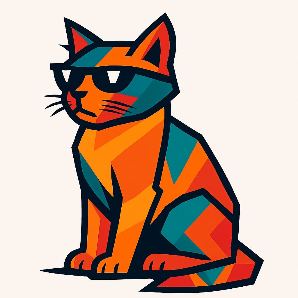 Geometric Cat Illustration with Vibrant Colors Sticker