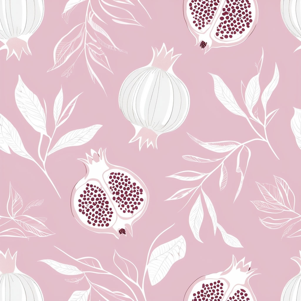 Modern Minimalist Pomegranate and Leaf Seamless Pattern Design